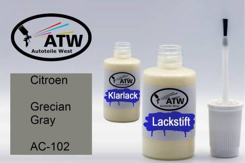 Citroen, Grecian Gray, AC-102: 20ml Lackstift + 20ml Klarlack - Set, von ATW Autoteile West.